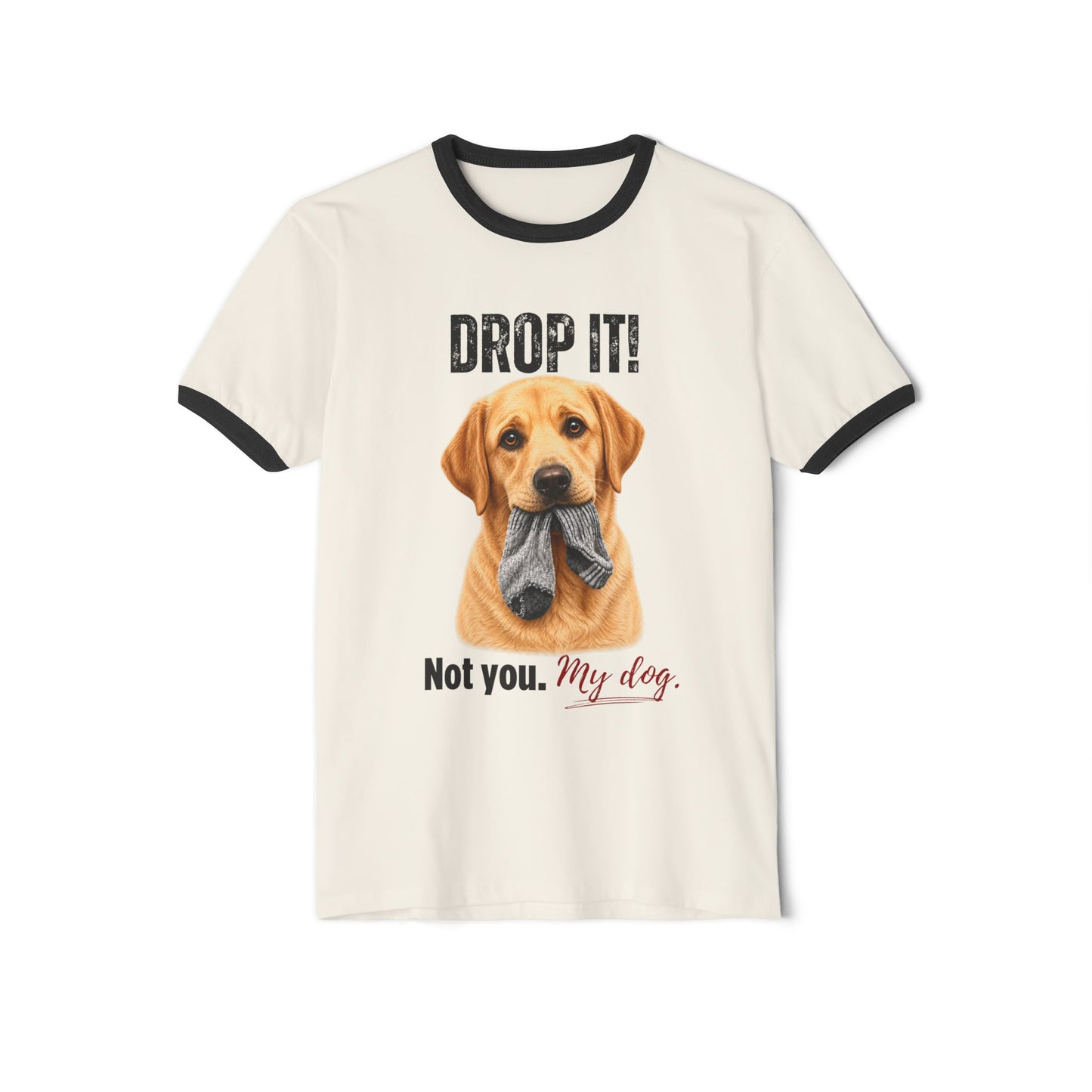 Drop It! Labrador Ringer Tee – Funny Lab Mom Shirt