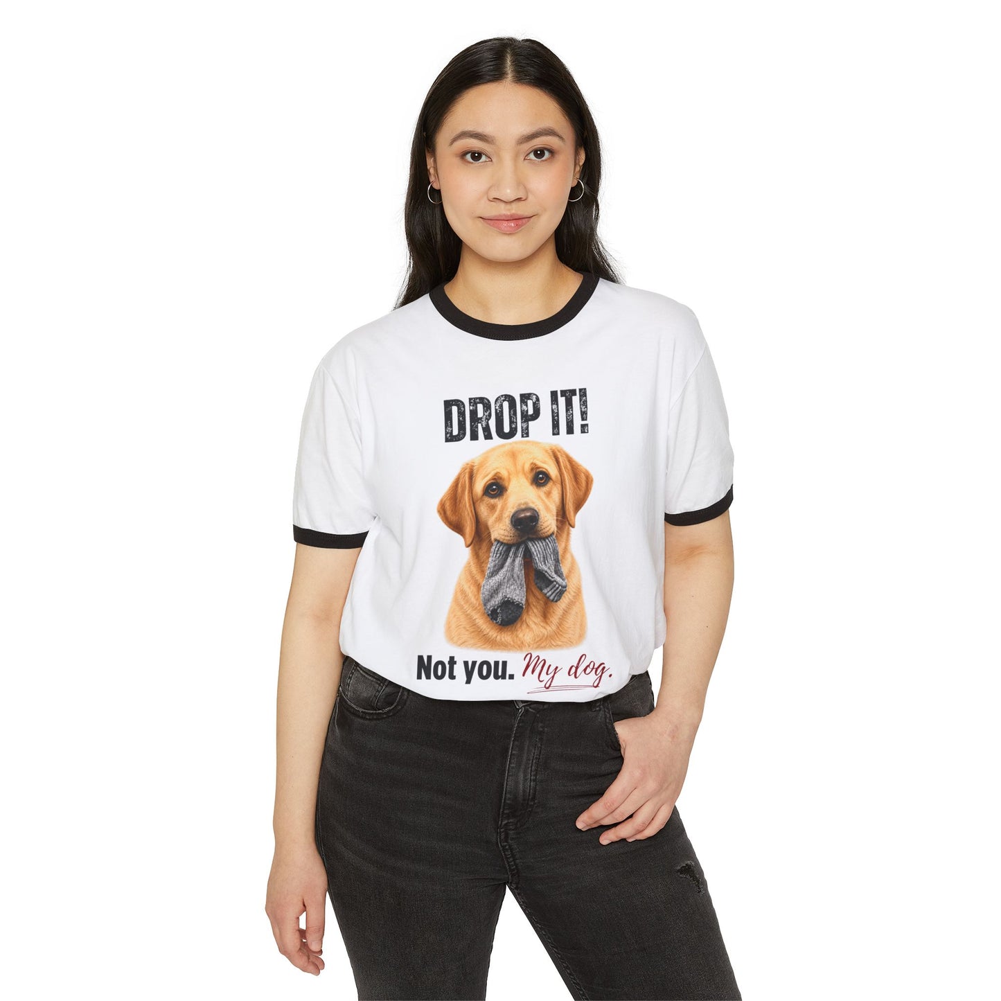 Drop It! Labrador Ringer Tee – Funny Lab Mom Shirt