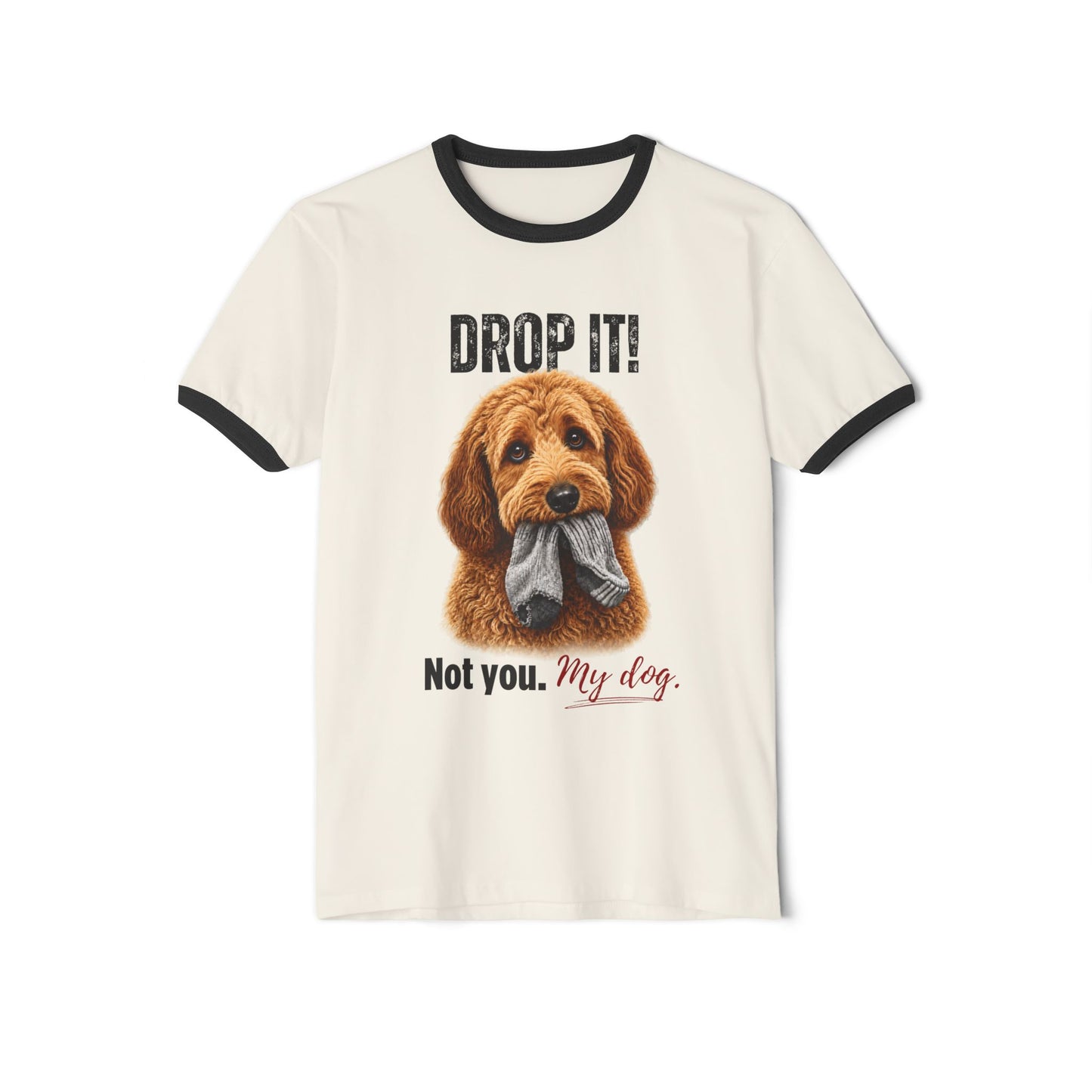 Drop It! Doodle Ringer Tee – Funny Goldendoodle Mom Shirt