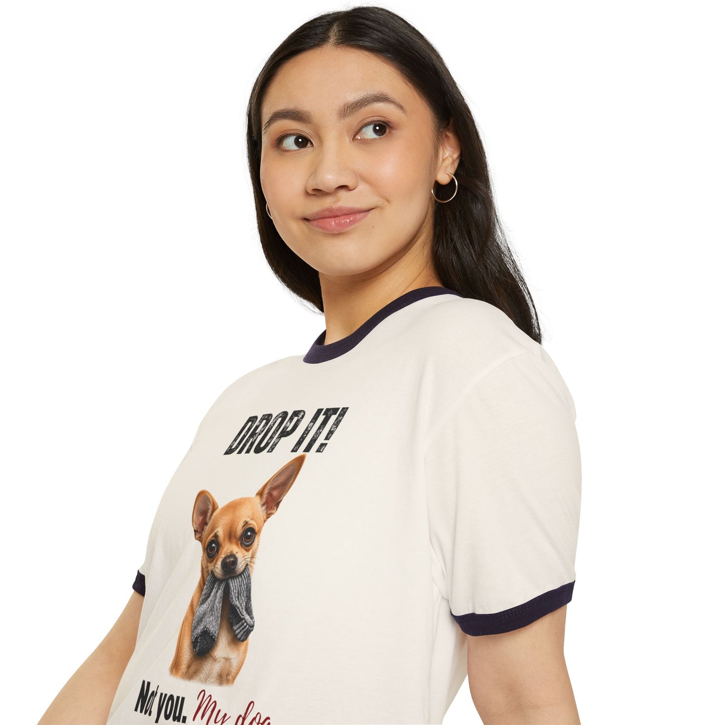 Drop It! Chihuahua Ringer Tee – Funny Chihuahua Mom Shirt