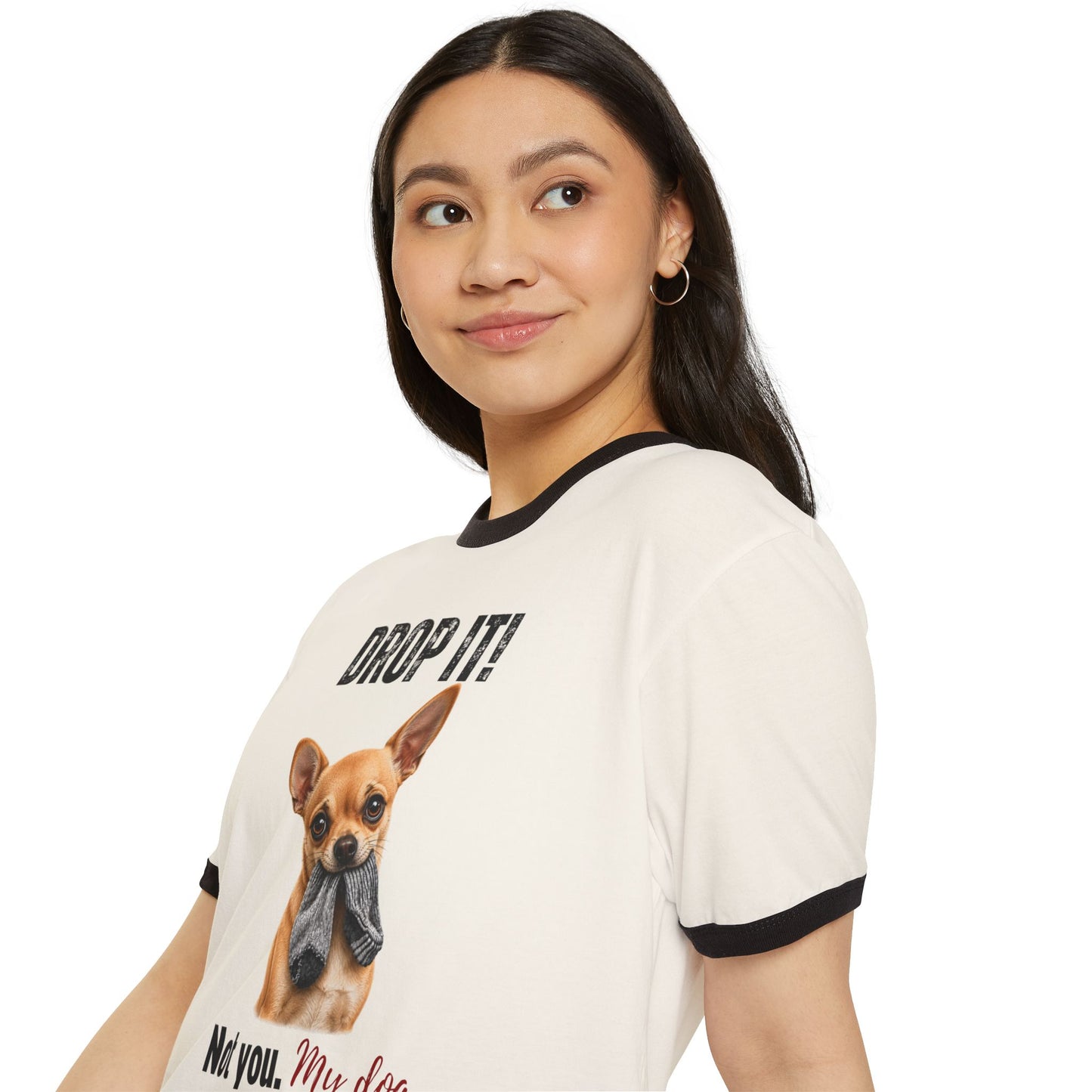 Drop It! Chihuahua Ringer Tee – Funny Chihuahua Mom Shirt