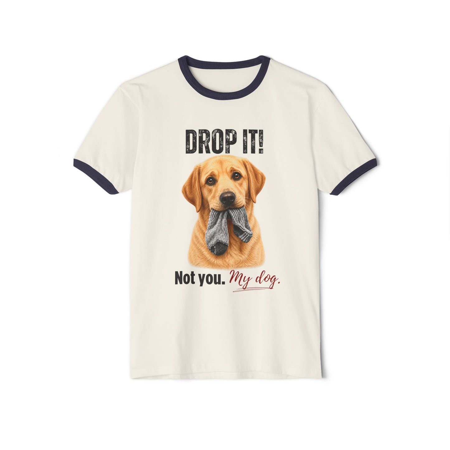 Drop It! Labrador Ringer Tee – Funny Lab Mom Shirt