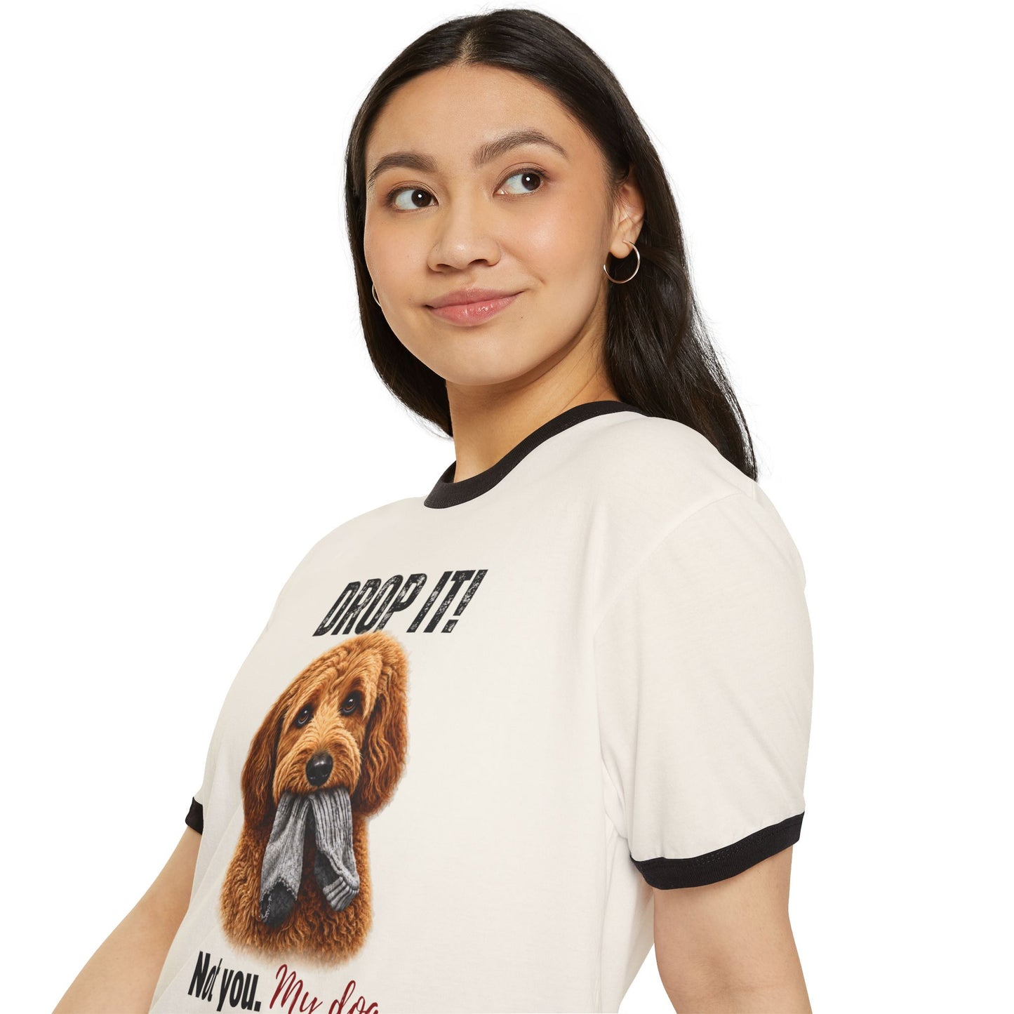 Drop It! Doodle Ringer Tee – Funny Goldendoodle Mom Shirt