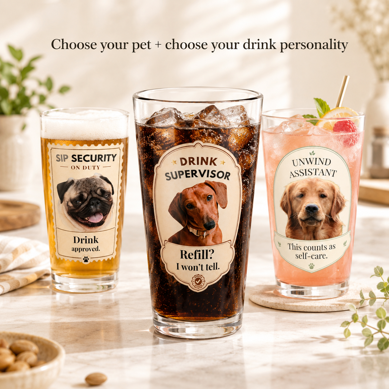 Custom Pet Photo Mixing Glass — Personalized 16 oz Dog or Cat Drink Glass