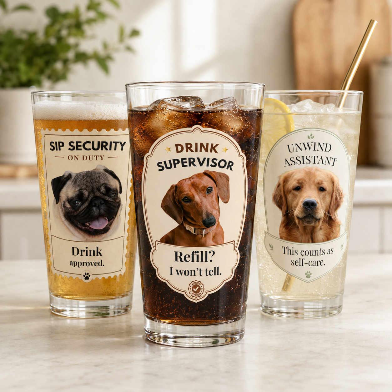 Custom Pet Photo Mixing Glass — Personalized 16 oz Dog or Cat Drink Glass