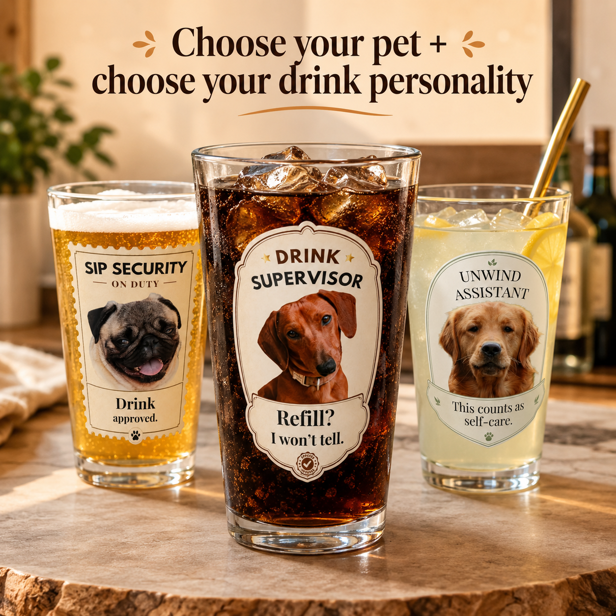 Custom Pet Photo Mixing Glass — Personalized 16 oz Dog or Cat Drink Glass