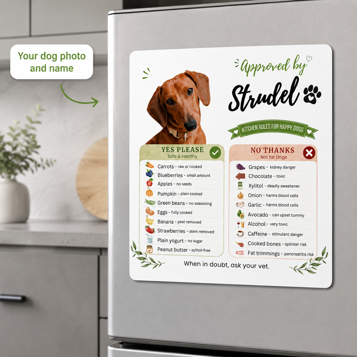 Personalized Dog Safe Food Magnet — Custom Puppy Photo Fridge Magnet
