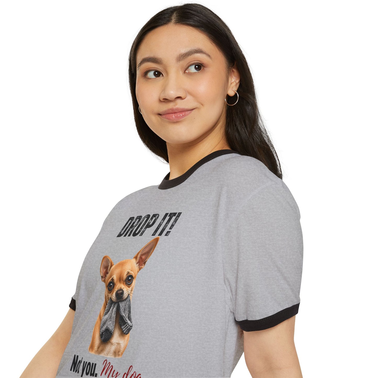 Drop It! Chihuahua Ringer Tee – Funny Chihuahua Mom Shirt