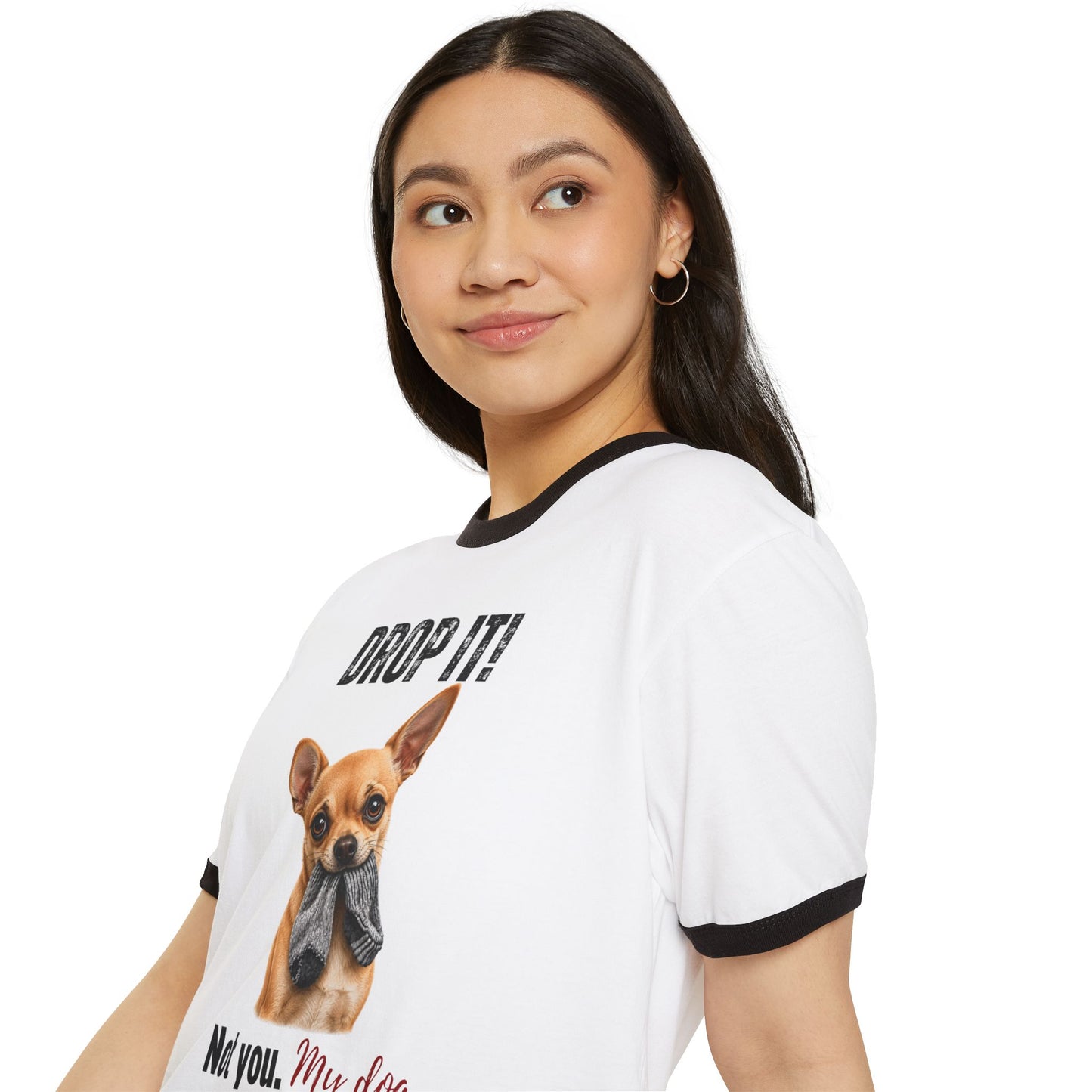 Drop It! Chihuahua Ringer Tee – Funny Chihuahua Mom Shirt