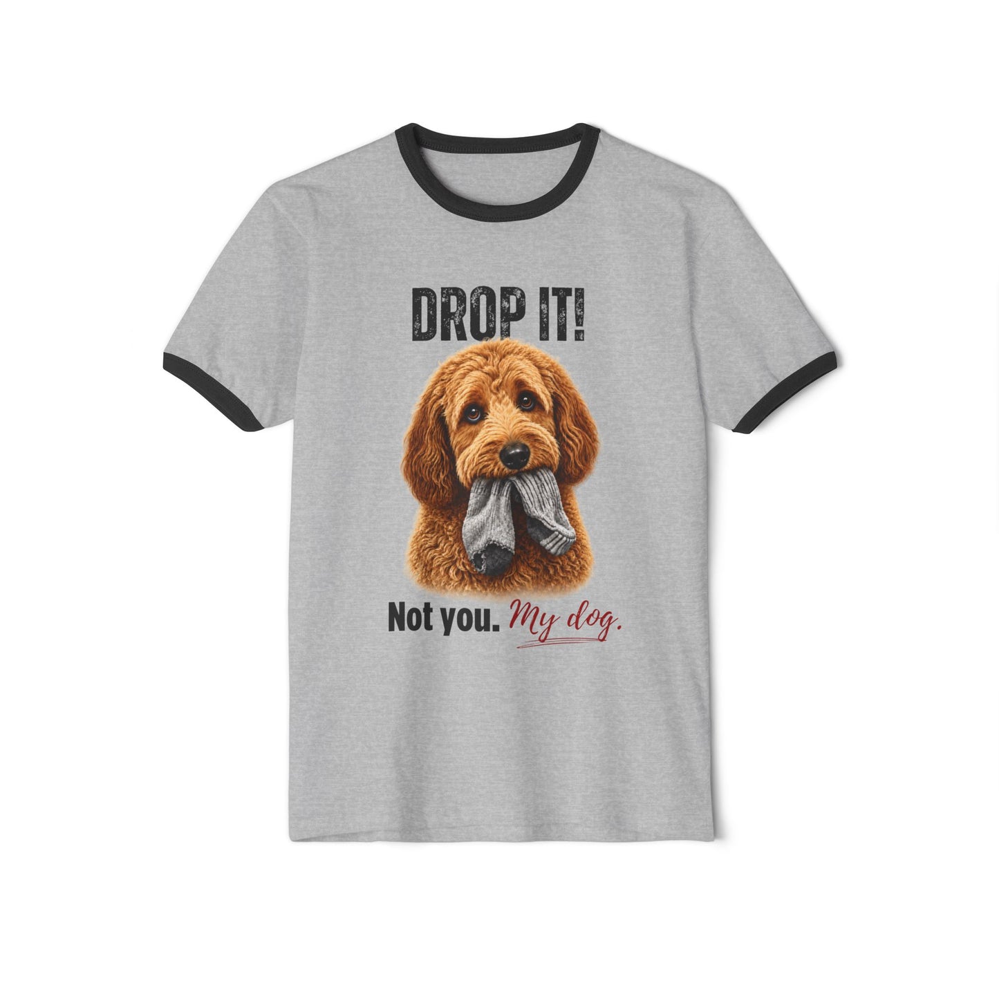 Drop It! Doodle Ringer Tee – Funny Goldendoodle Mom Shirt
