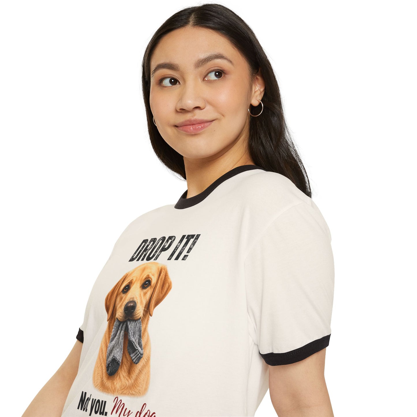 Drop It! Labrador Ringer Tee – Funny Lab Mom Shirt
