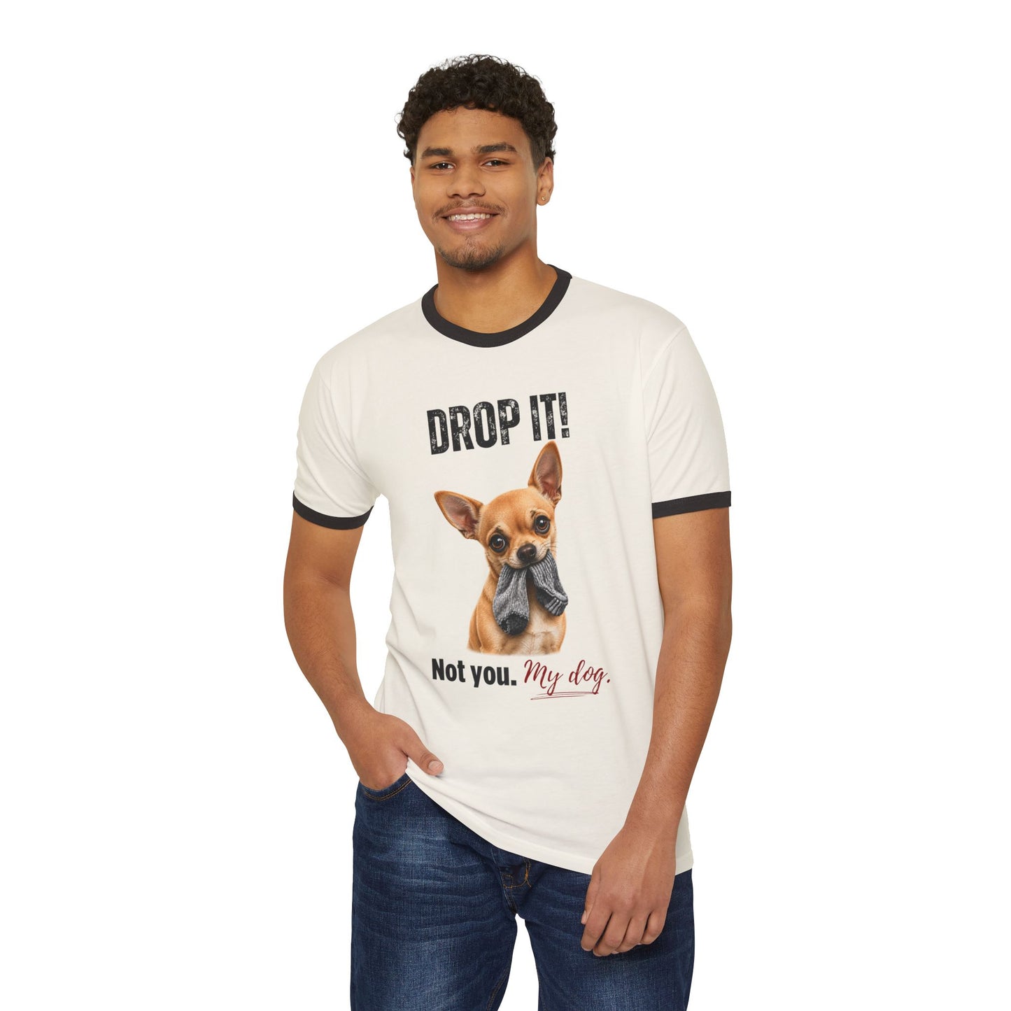 Drop It! Chihuahua Ringer Tee – Funny Chihuahua Mom Shirt