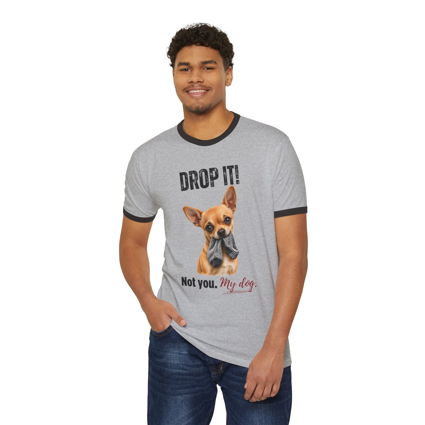 Drop It! Chihuahua Ringer Tee – Funny Chihuahua Mom Shirt