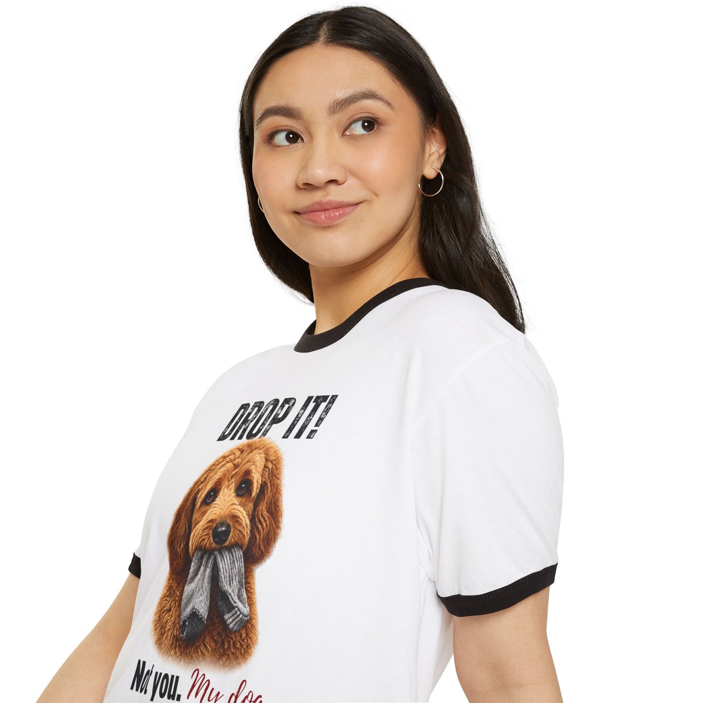 Drop It! Doodle Ringer Tee – Funny Goldendoodle Mom Shirt
