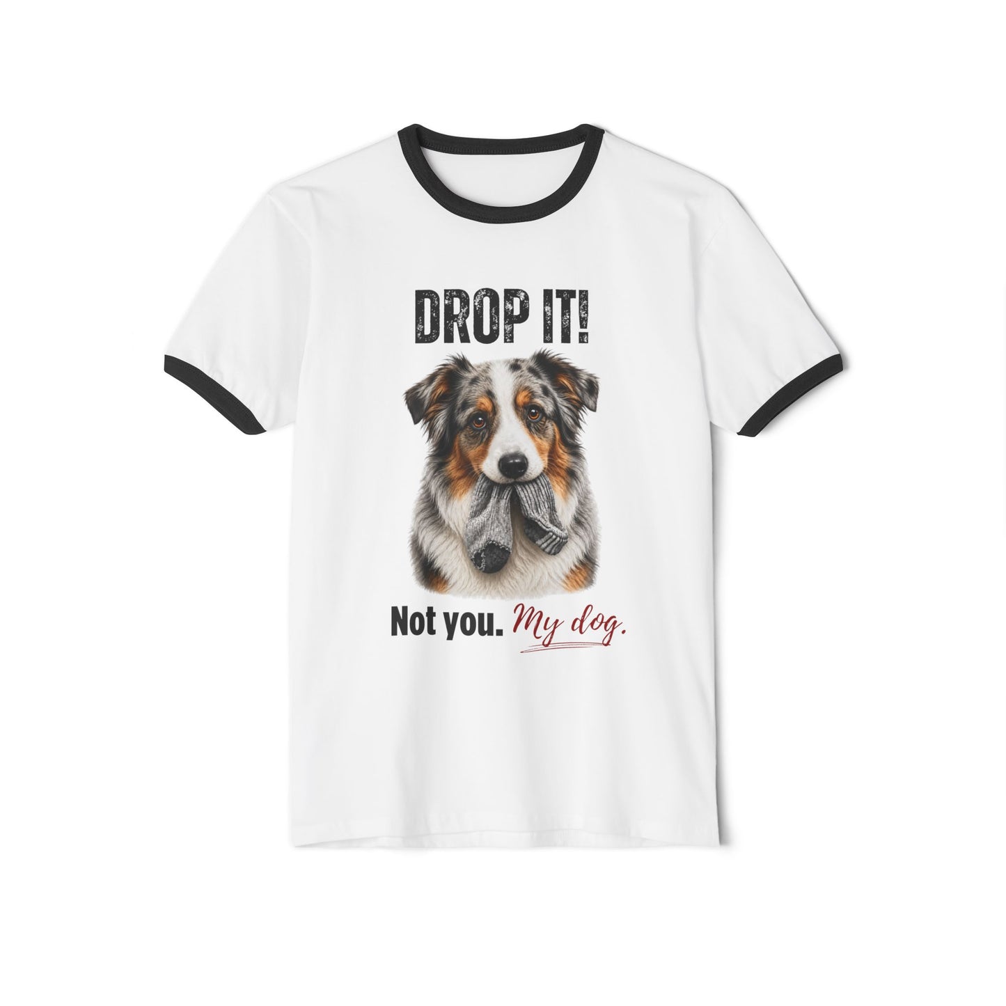 Drop It! Australian Shepherd Ringer Tee – Funny Aussie Mom Shirt