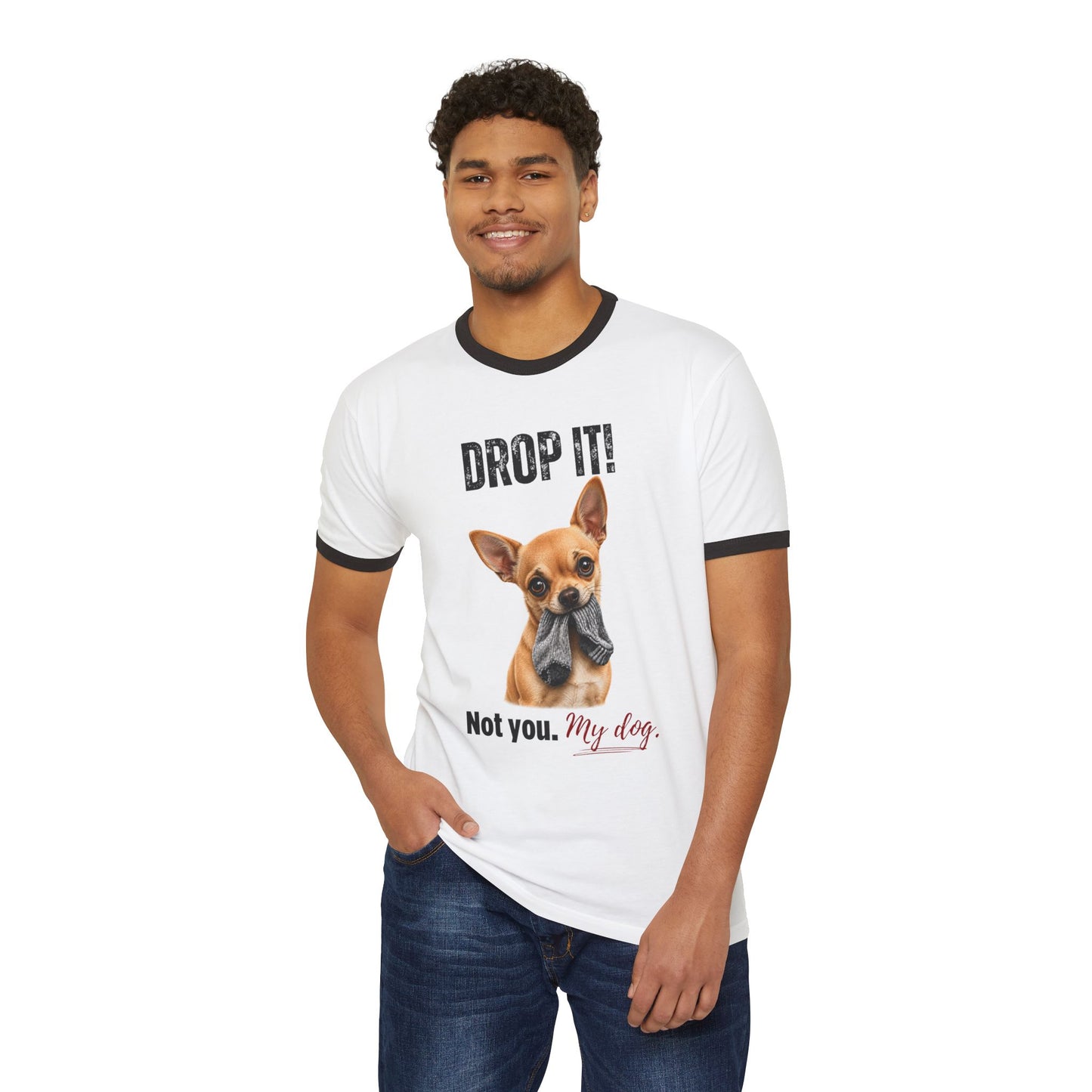 Drop It! Chihuahua Ringer Tee – Funny Chihuahua Mom Shirt