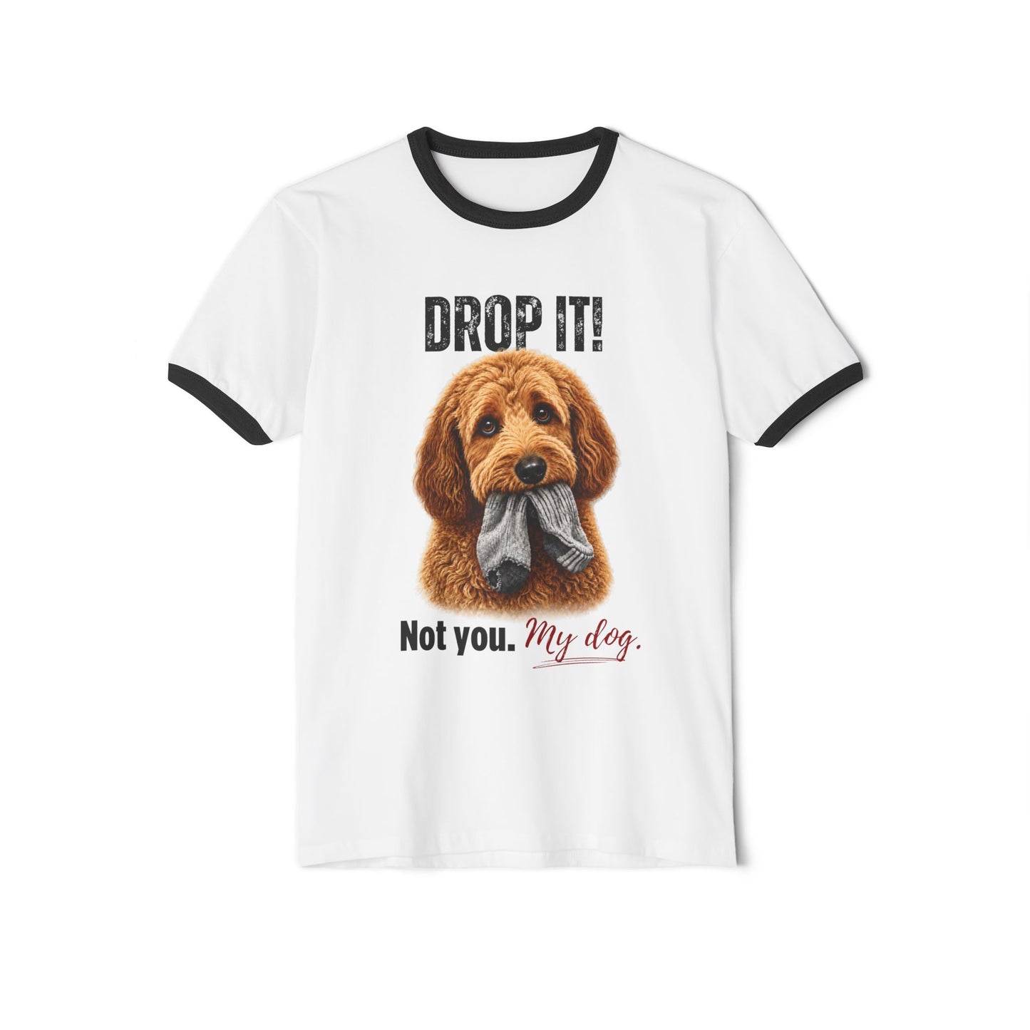 Drop It! Doodle Ringer Tee – Funny Goldendoodle Mom Shirt