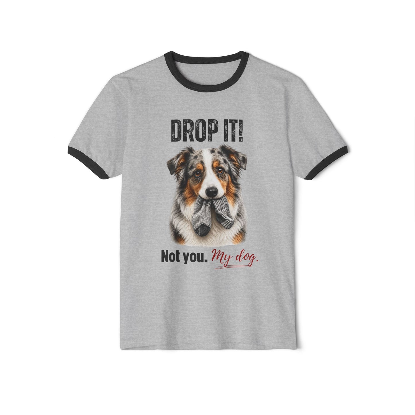 Drop It! Australian Shepherd Ringer Tee – Funny Aussie Mom Shirt
