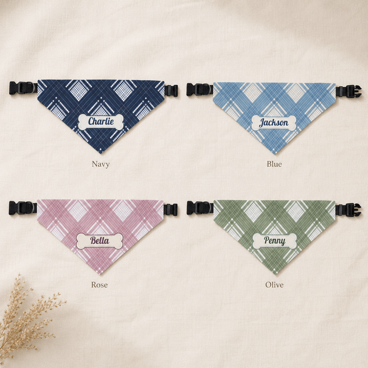 Personalized Dog Collar Bandana with Name, Custom Plaid Pet Bandana Collar, Dog Mom Gift, New Puppy Gift