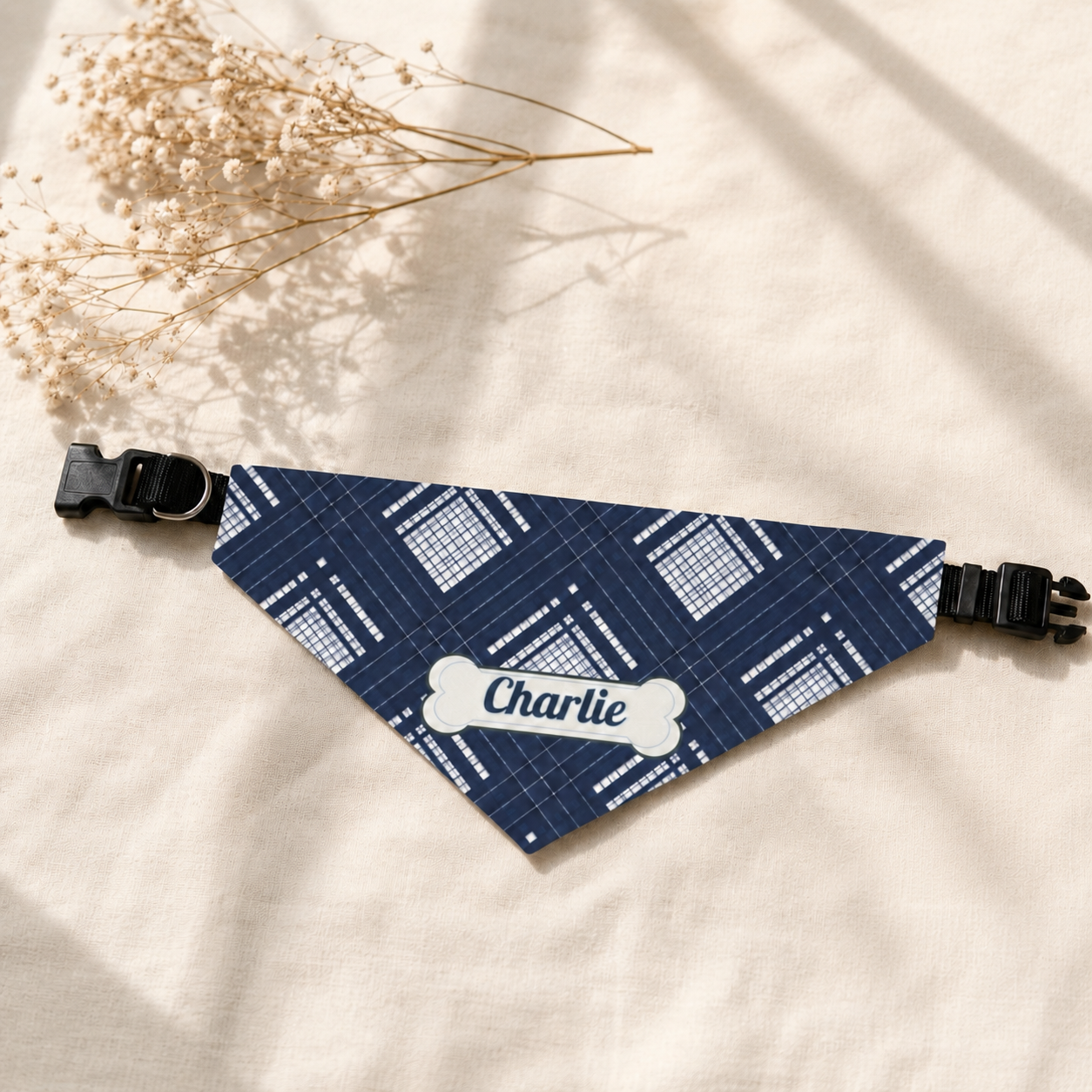 Personalized Dog Collar Bandana with Name, Custom Plaid Pet Bandana Collar, Dog Mom Gift, New Puppy Gift