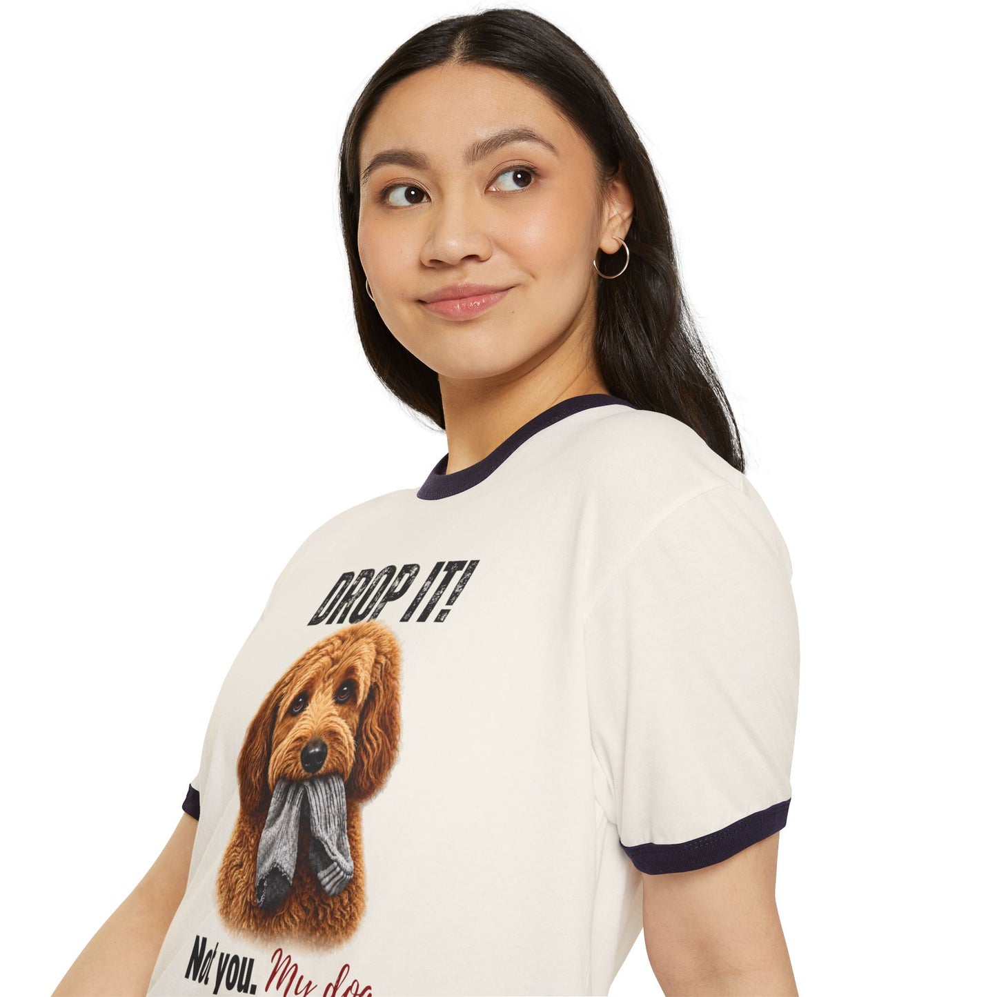 Drop It! Doodle Ringer Tee – Funny Goldendoodle Mom Shirt