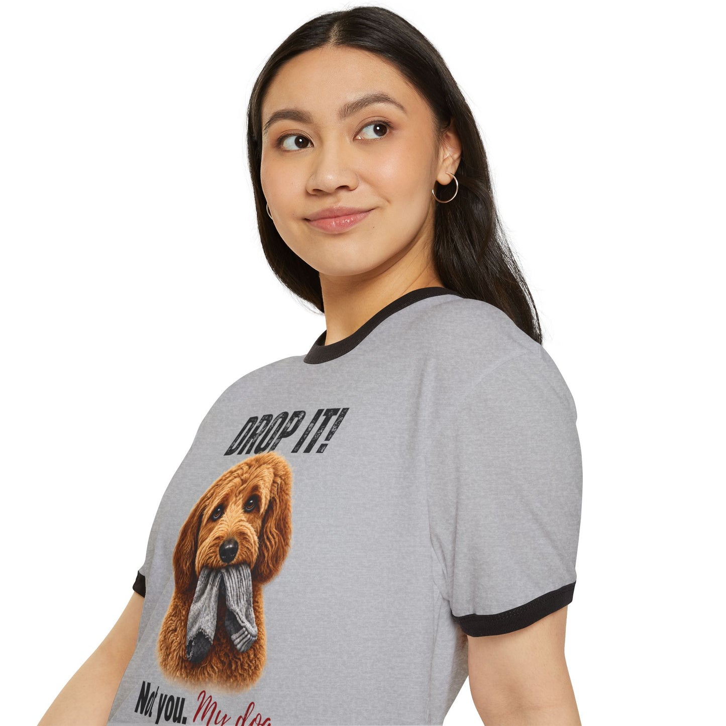 Drop It! Doodle Ringer Tee – Funny Goldendoodle Mom Shirt
