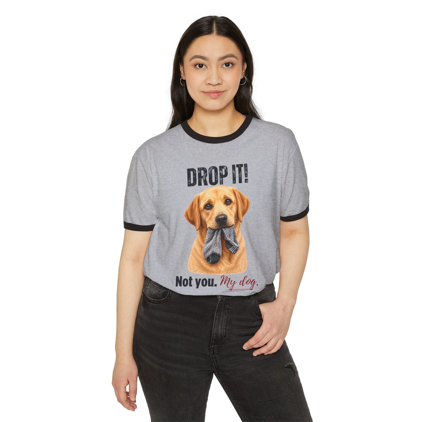 Drop It! Labrador Ringer Tee – Funny Lab Mom Shirt