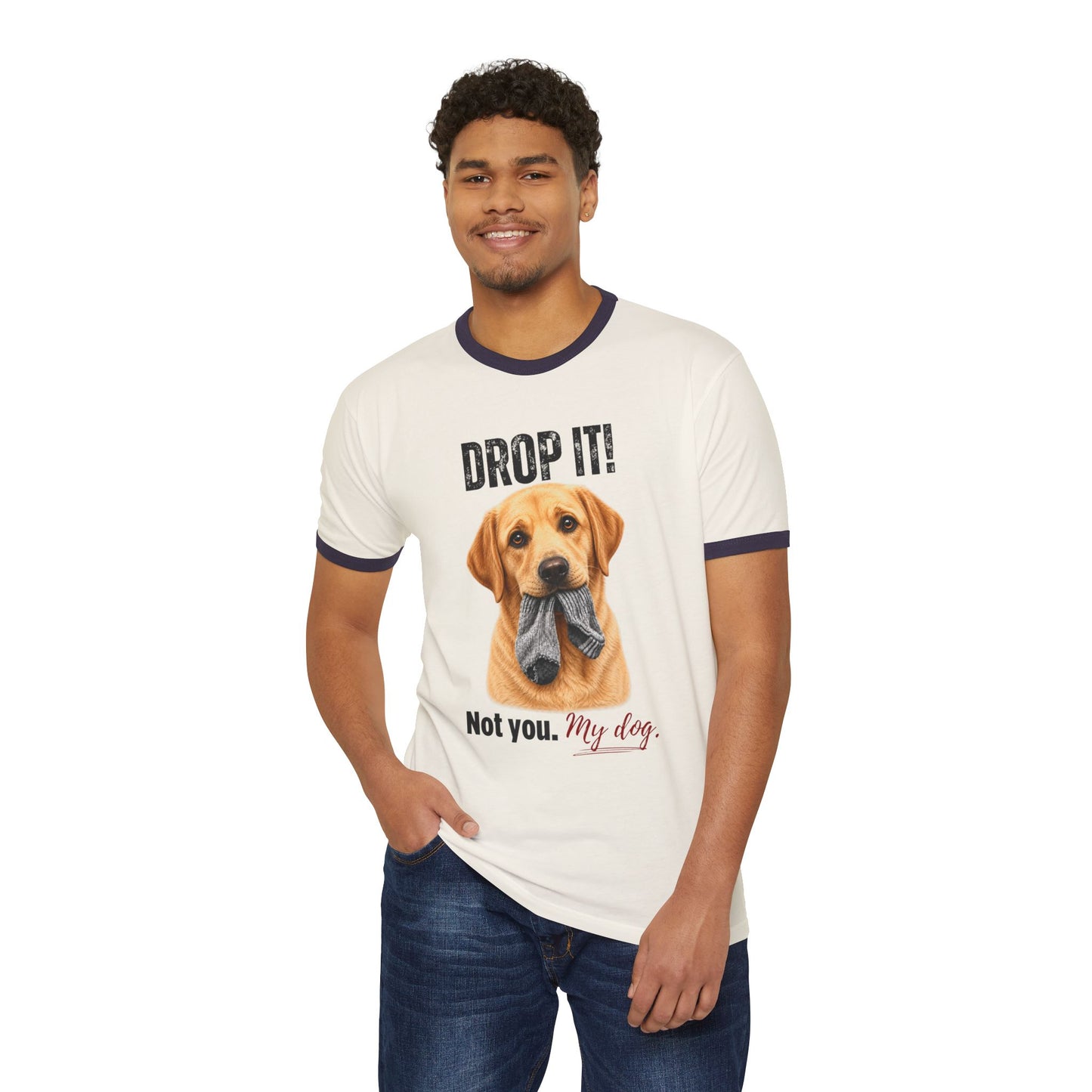 Drop It! Labrador Ringer Tee – Funny Lab Mom Shirt