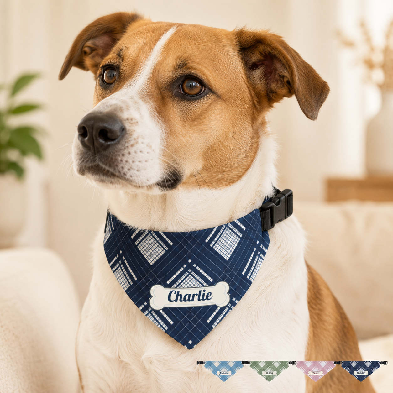 Personalized Dog Collar Bandana with Name, Custom Plaid Pet Bandana Collar, Dog Mom Gift, New Puppy Gift