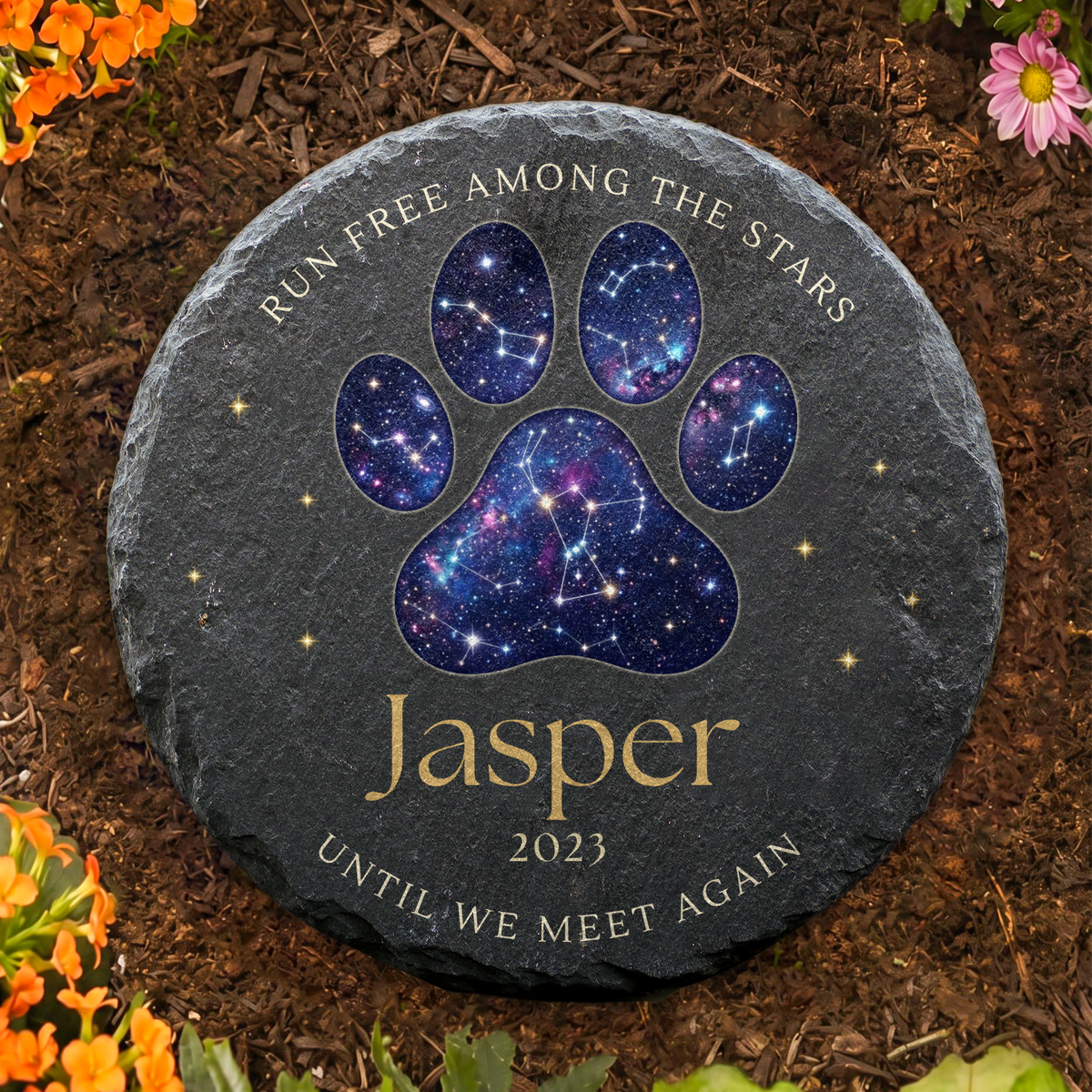 Personalized Pet Memorial Stone, Dog Paw Print Design, Rainbow Bridge Gift, Custom Garden Keepsake
