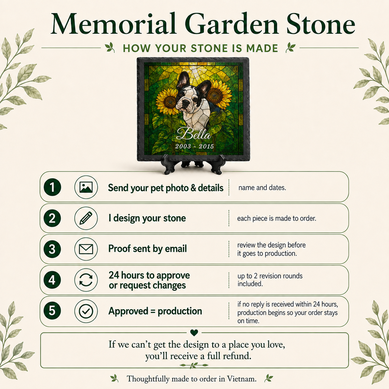 Custom Pet Memorial Stone, Stained Glass Mosaic Dog Portrait, Cat Sympathy Keepsake, Garden Gift