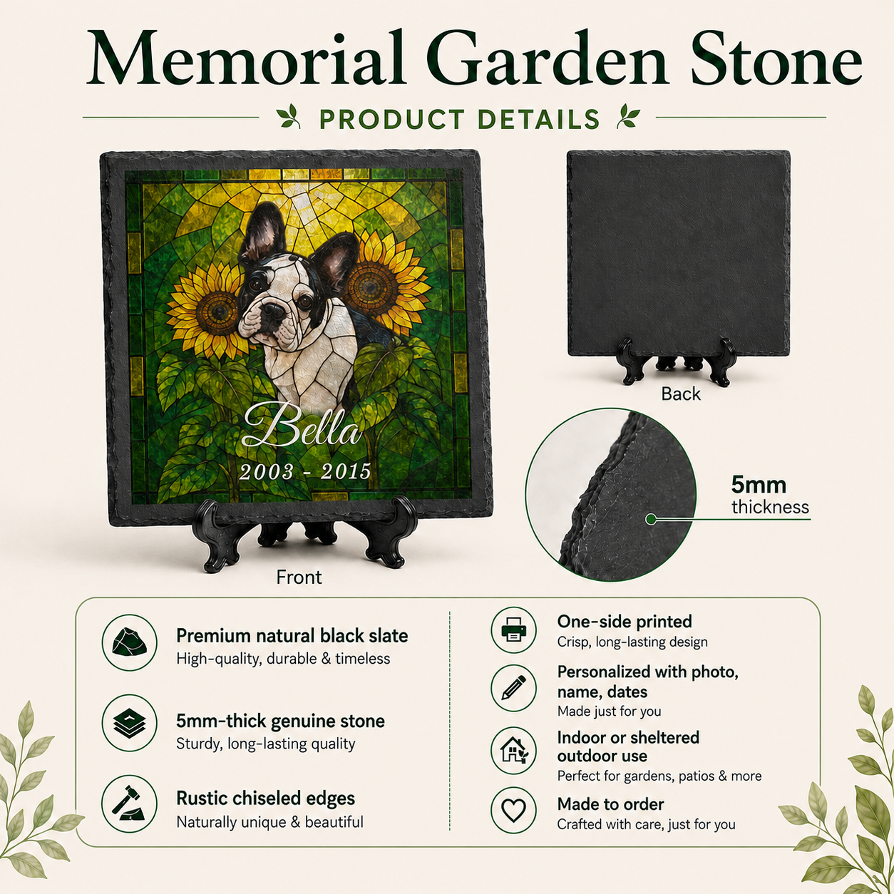 Custom Pet Memorial Stone, Stained Glass Mosaic Dog Portrait, Cat Sympathy Keepsake, Garden Gift
