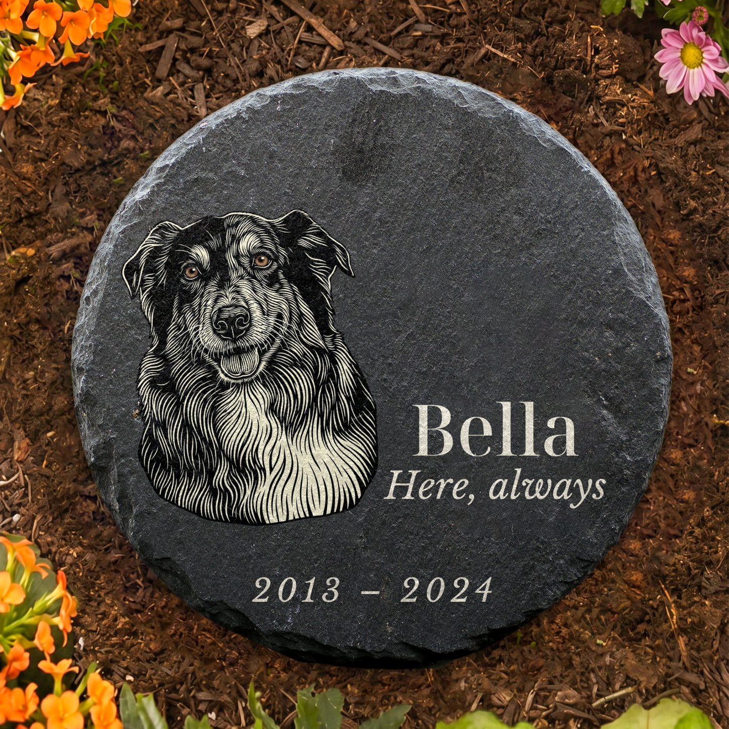 Personalized Pet Memorial Garden Stone – Custom Illustration From Your Pet Photo