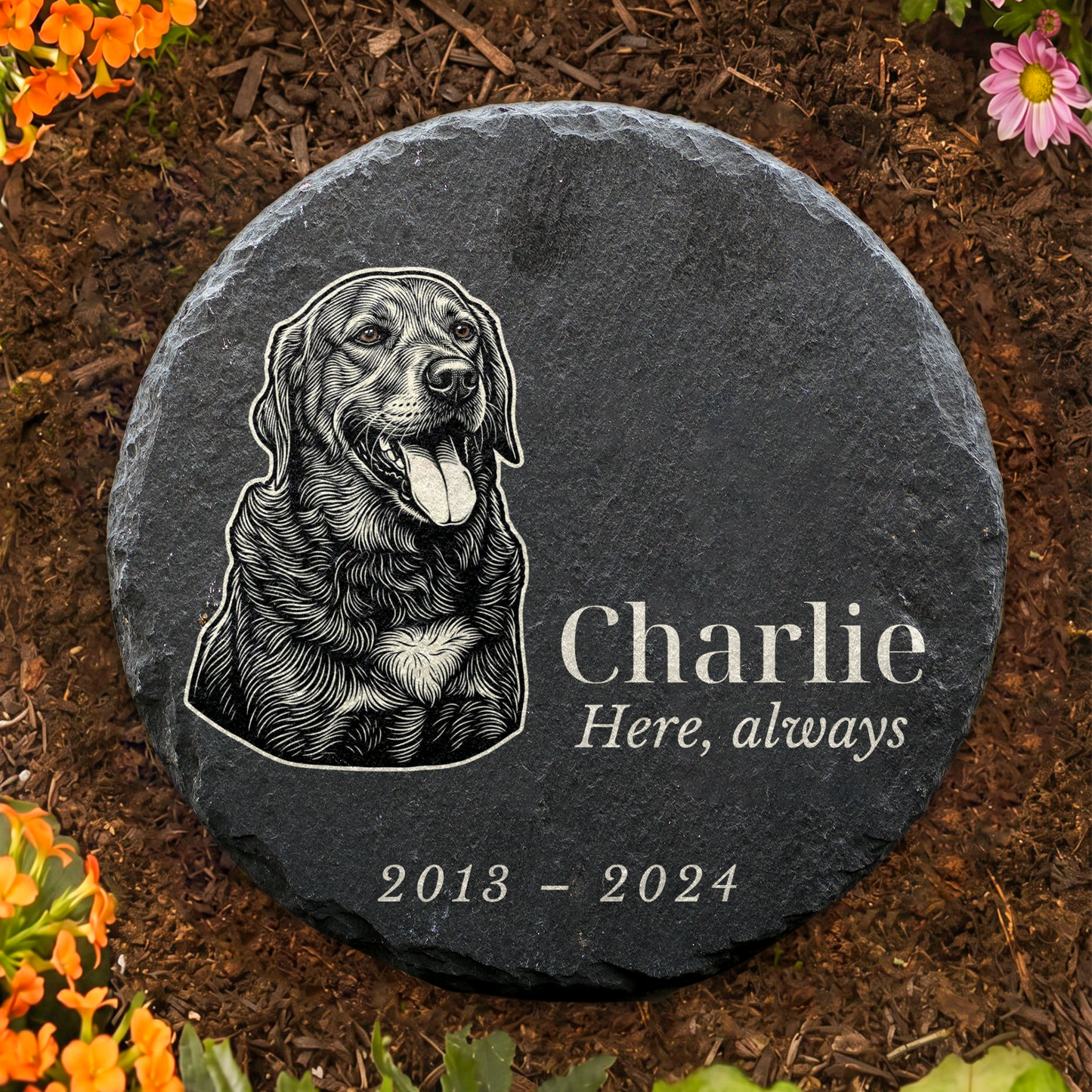 Personalized Pet Memorial Garden Stone – Custom Illustration From Your Pet Photo