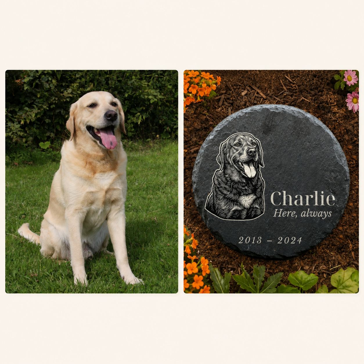 Personalized Pet Memorial Garden Stone – Custom Illustration From Your Pet Photo