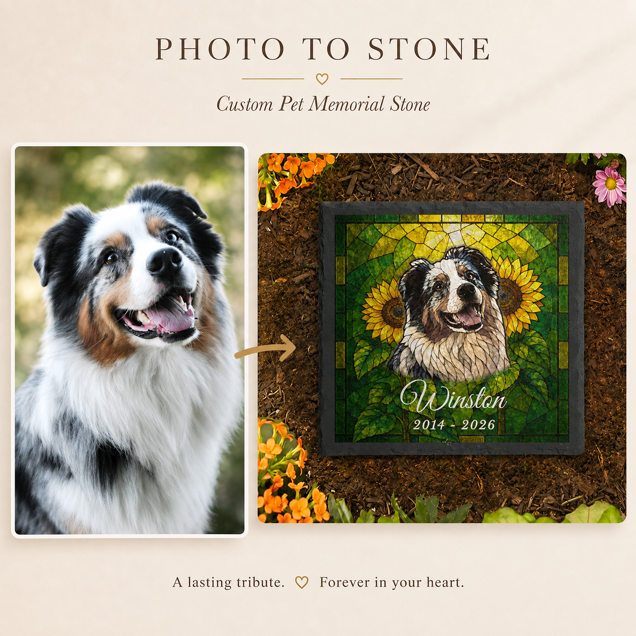Custom Pet Memorial Stone, Stained Glass Mosaic Dog Portrait, Cat Sympathy Keepsake, Garden Gift