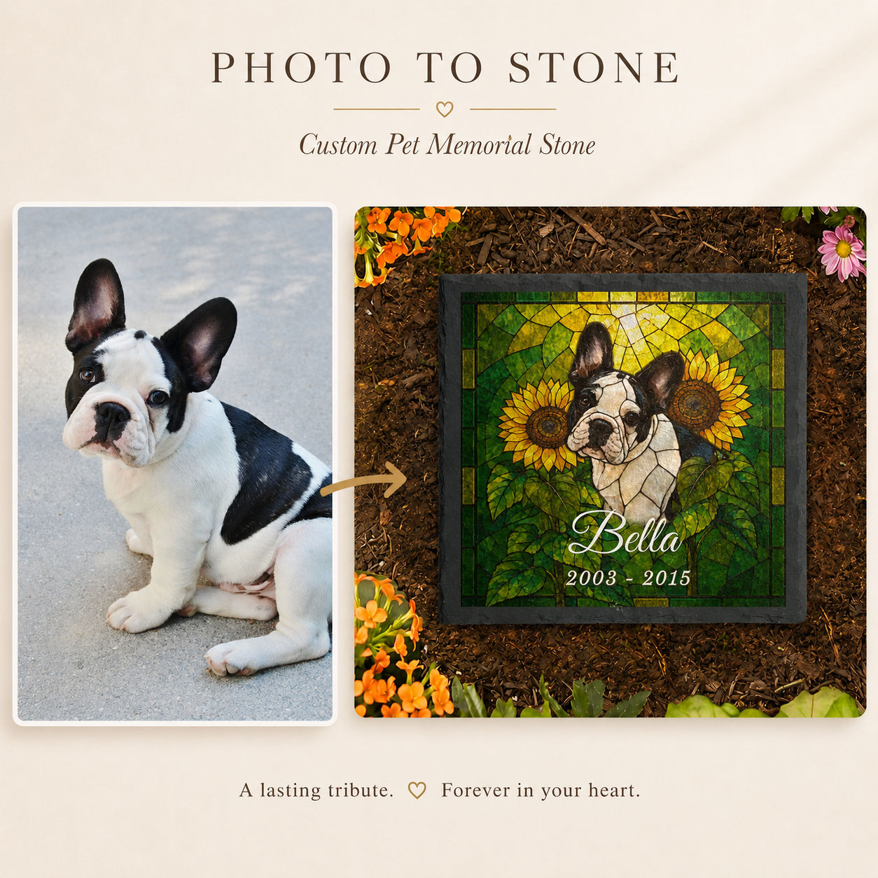 Custom Pet Memorial Stone, Stained Glass Mosaic Dog Portrait, Cat Sympathy Keepsake, Garden Gift