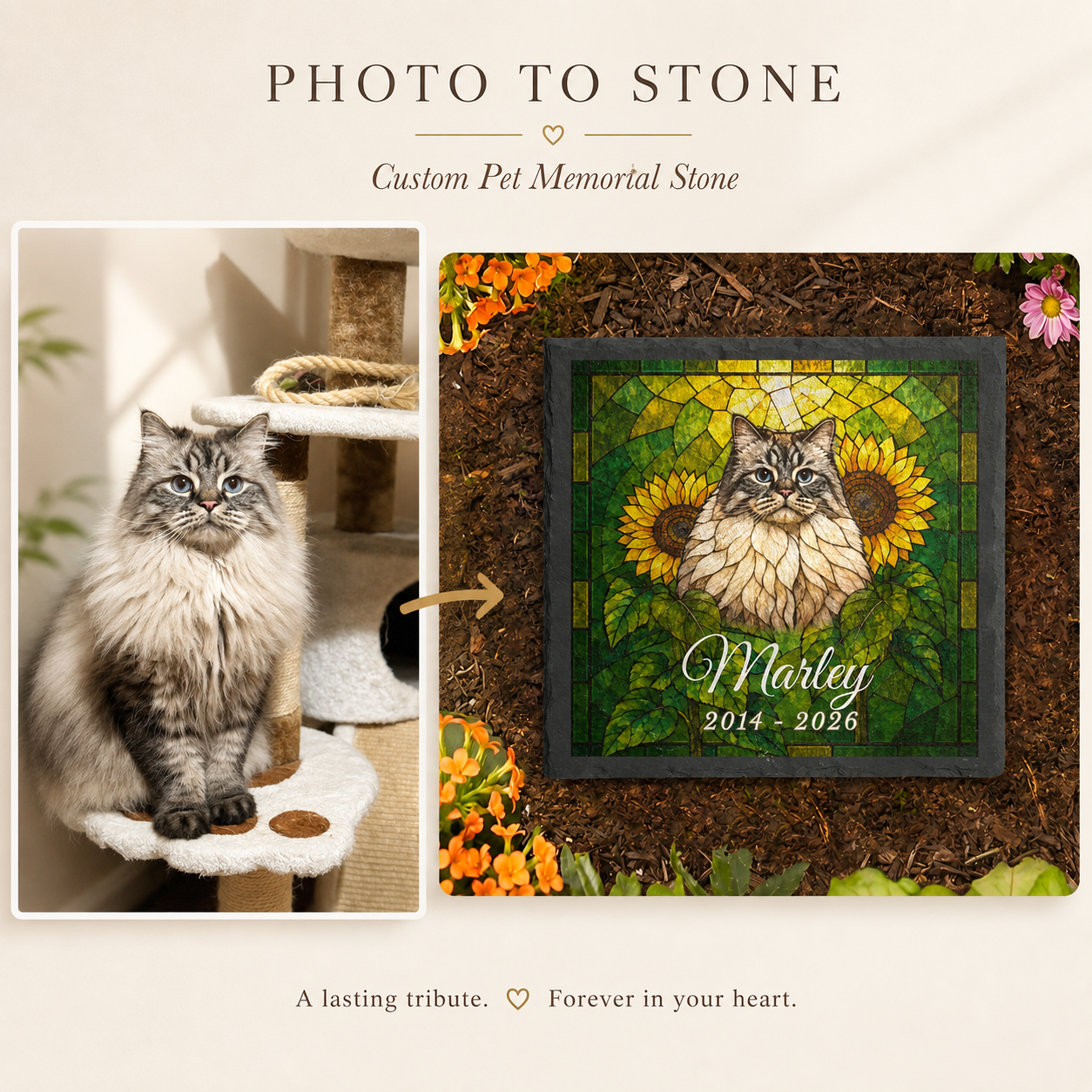 Custom Pet Memorial Stone, Stained Glass Mosaic Dog Portrait, Cat Sympathy Keepsake, Garden Gift