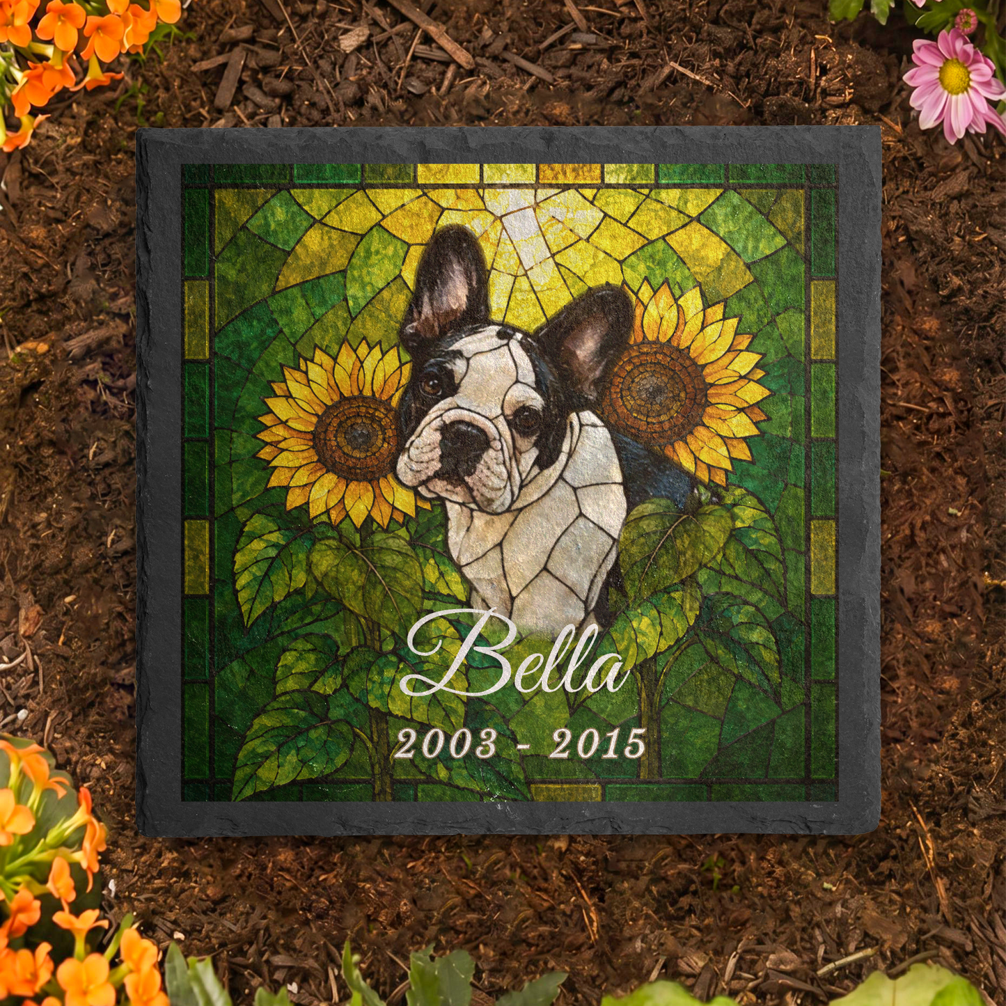 Custom Pet Memorial Stone, Stained Glass Mosaic Dog Portrait, Cat Sympathy Keepsake, Garden Gift