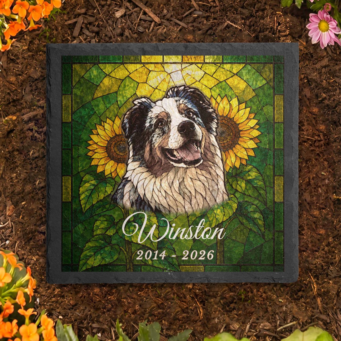 Custom Pet Memorial Stone, Stained Glass Mosaic Dog Portrait, Cat Sympathy Keepsake, Garden Gift