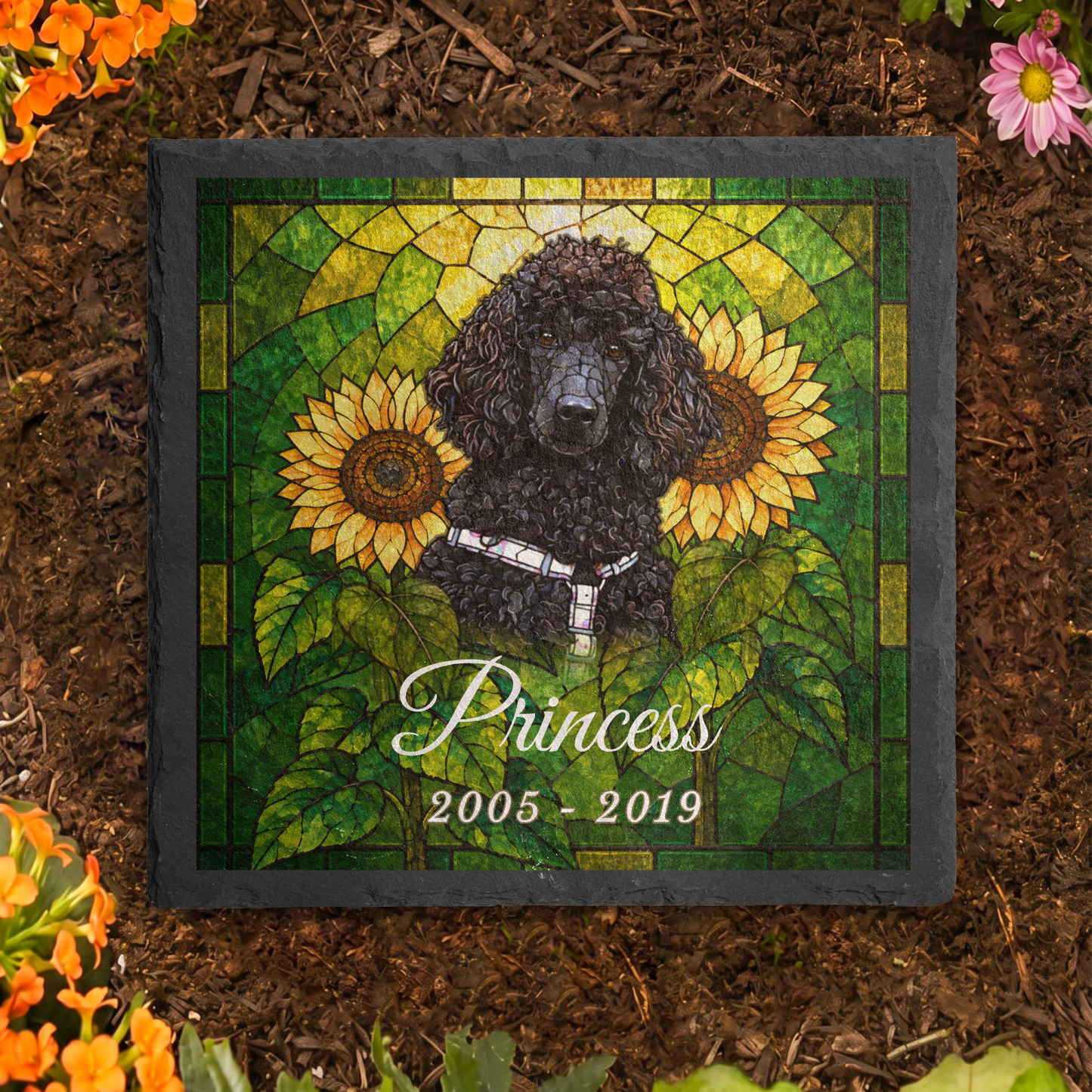 Custom Pet Memorial Stone, Stained Glass Mosaic Dog Portrait, Cat Sympathy Keepsake, Garden Gift