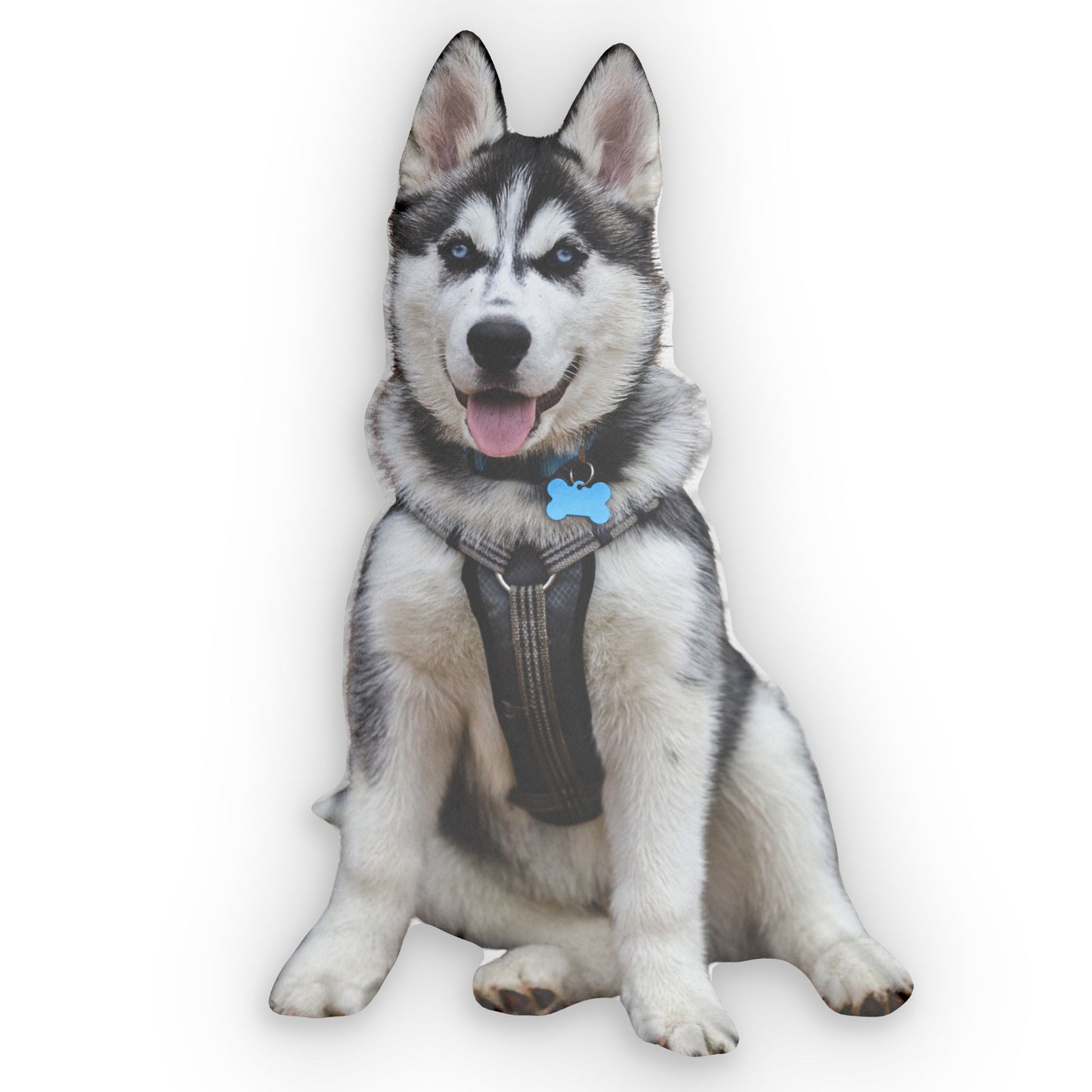 Custom husky puppy photo pillow shown on a white background