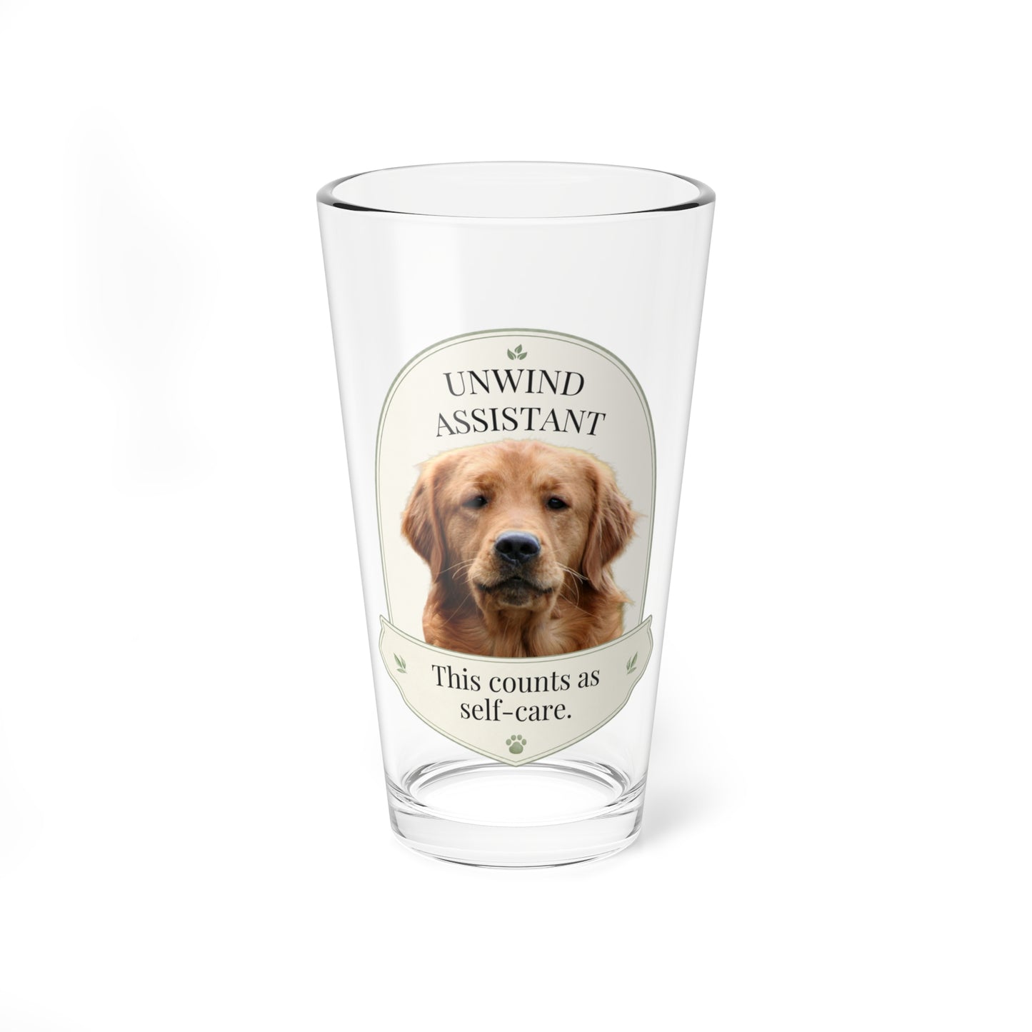 Custom pet mixing glass with Drink Supervisor dachshund design on a plain white background