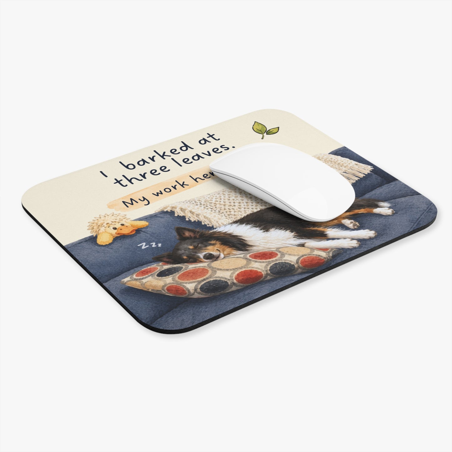 Overhead flat lay of dog mom mouse pad with mouse