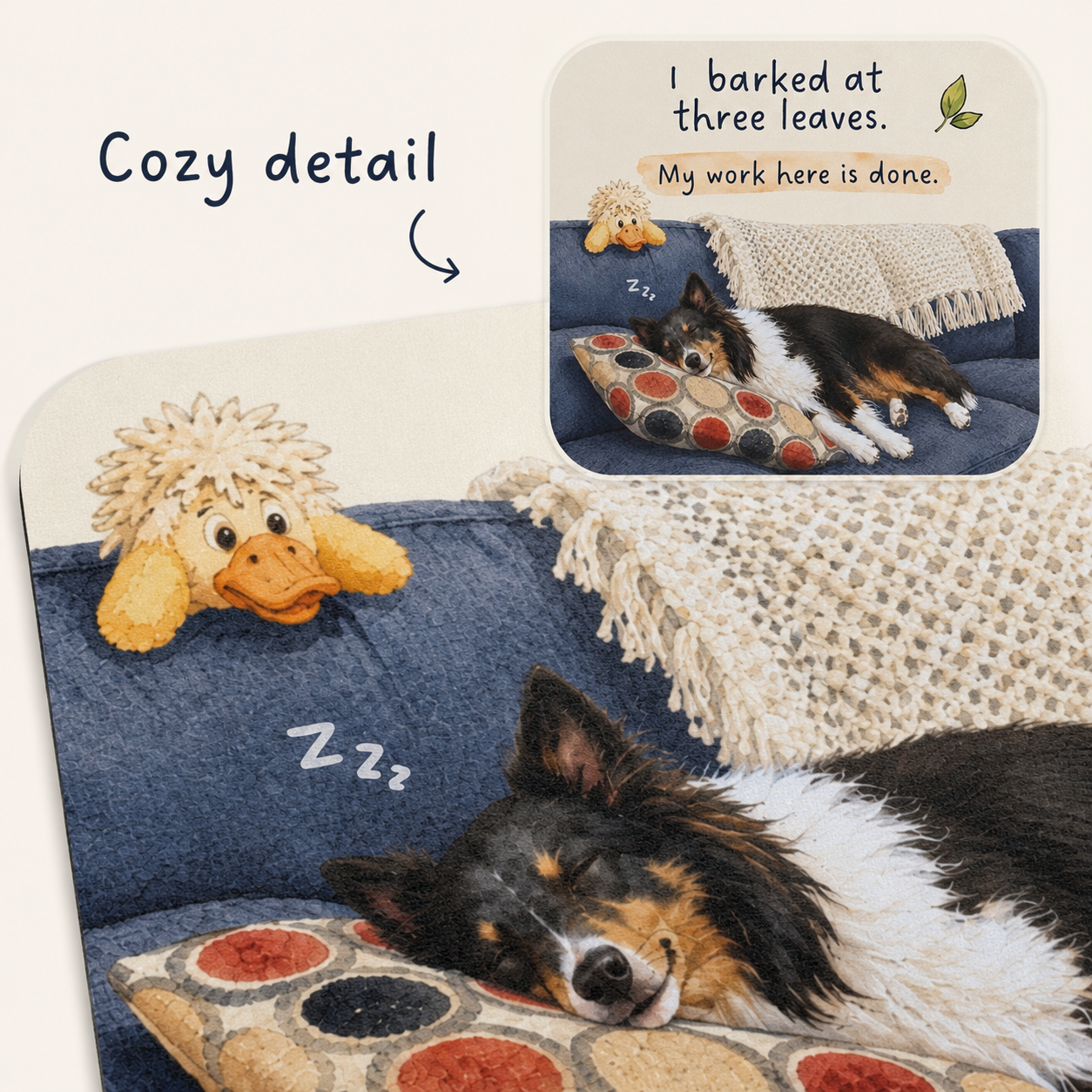 Closeup of illustrated resting dog on funny mouse pad