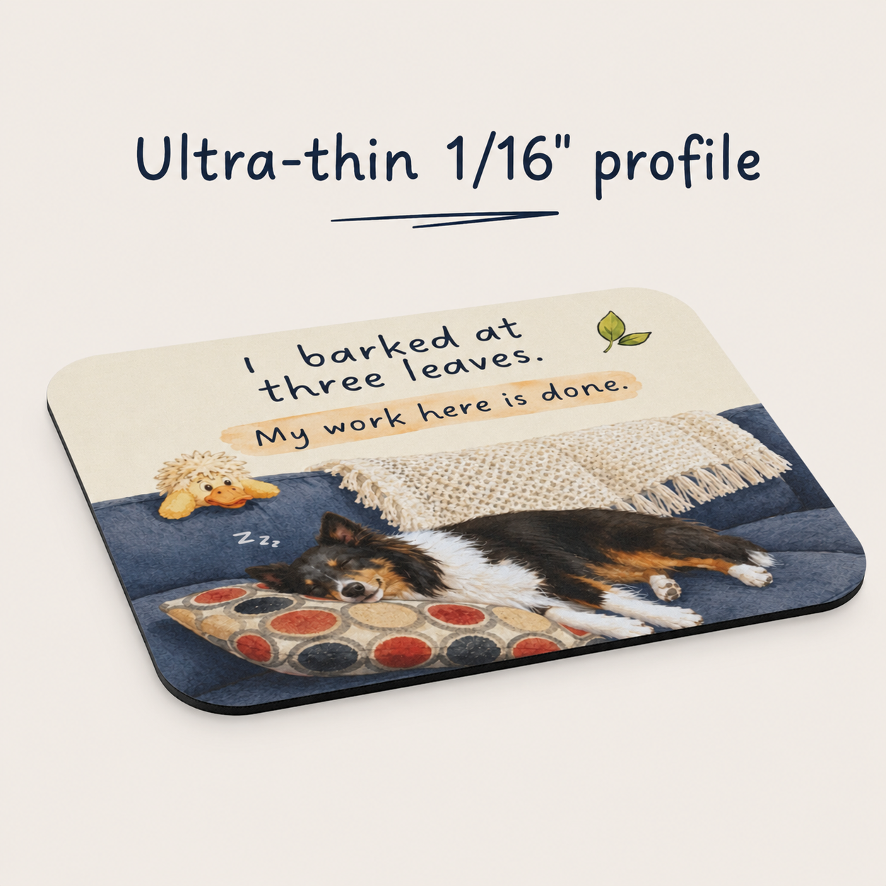 Ultra-thin reactive dog mouse pad side profile view
